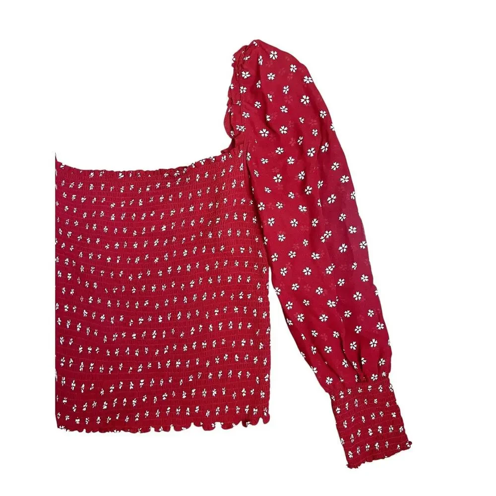 Reformation Pinto Red Floral Smocked Blouse Cottagecore Boho Plus Size 3X NWT